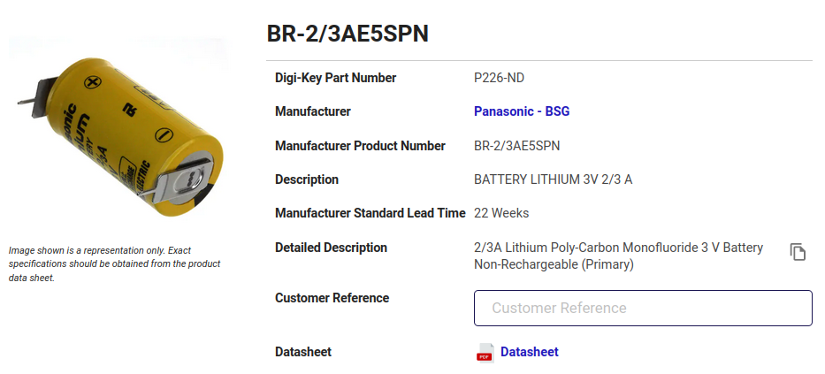 BR-2/3AE5SPN battery