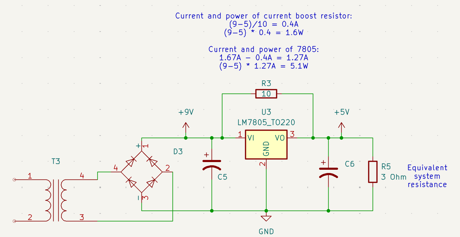 Power supply with current boost resistor