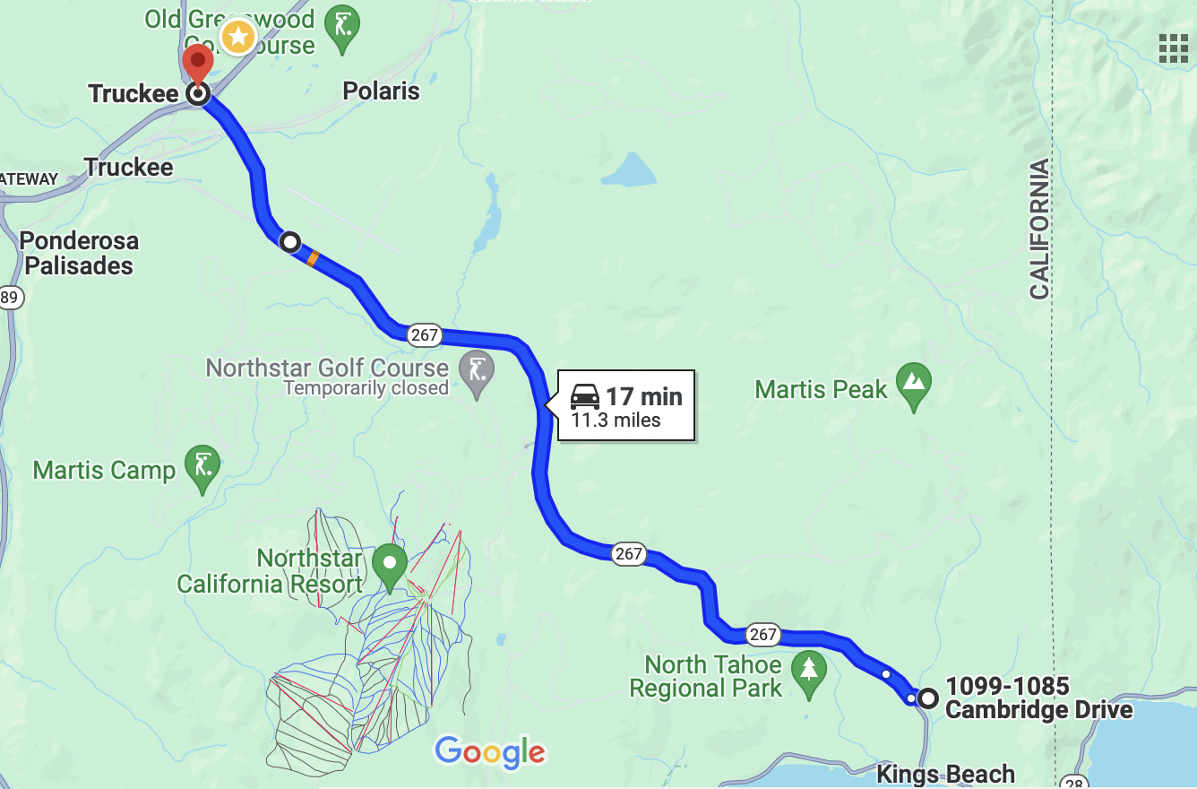 Map from Kings Beach to Truckee