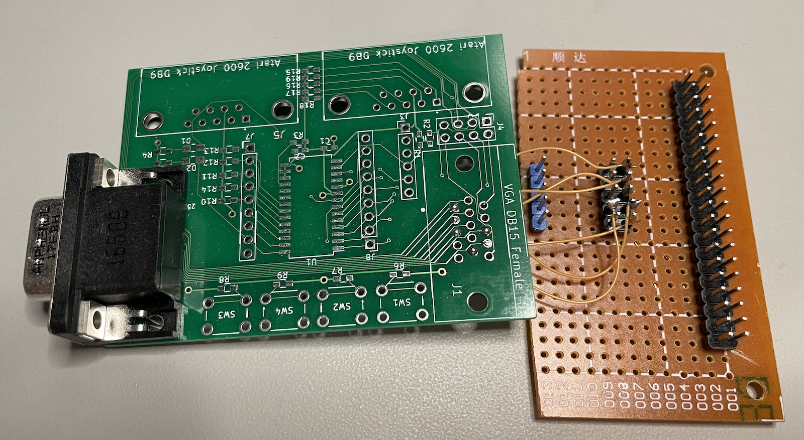 VGA connector on PCB and 40-pin connector