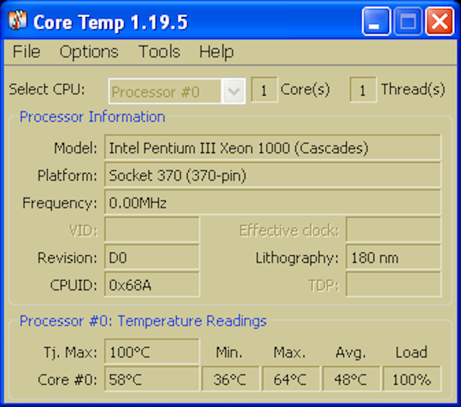 Core Temp - max temperature
