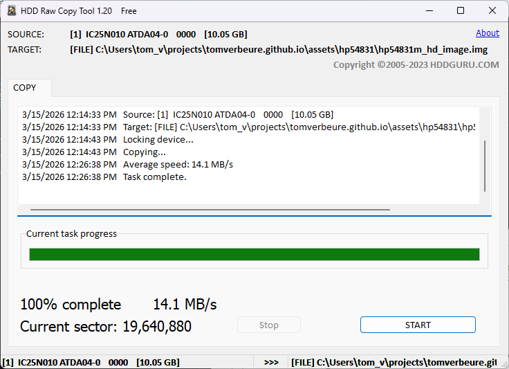 HDD Raw Copy Tool success