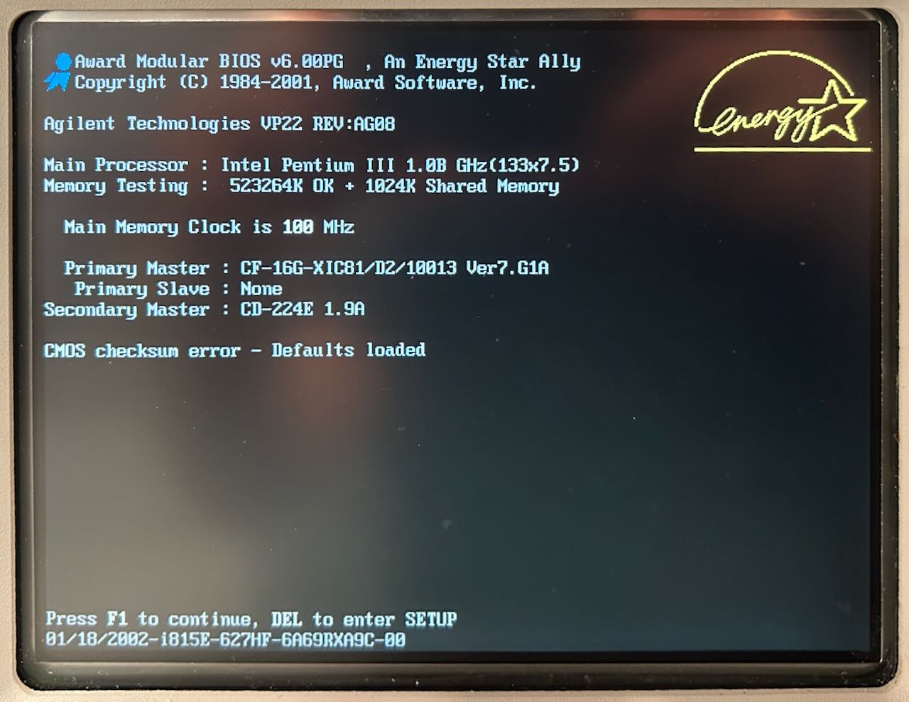 Boot screen with CompactFlash card and CDROM drive detected