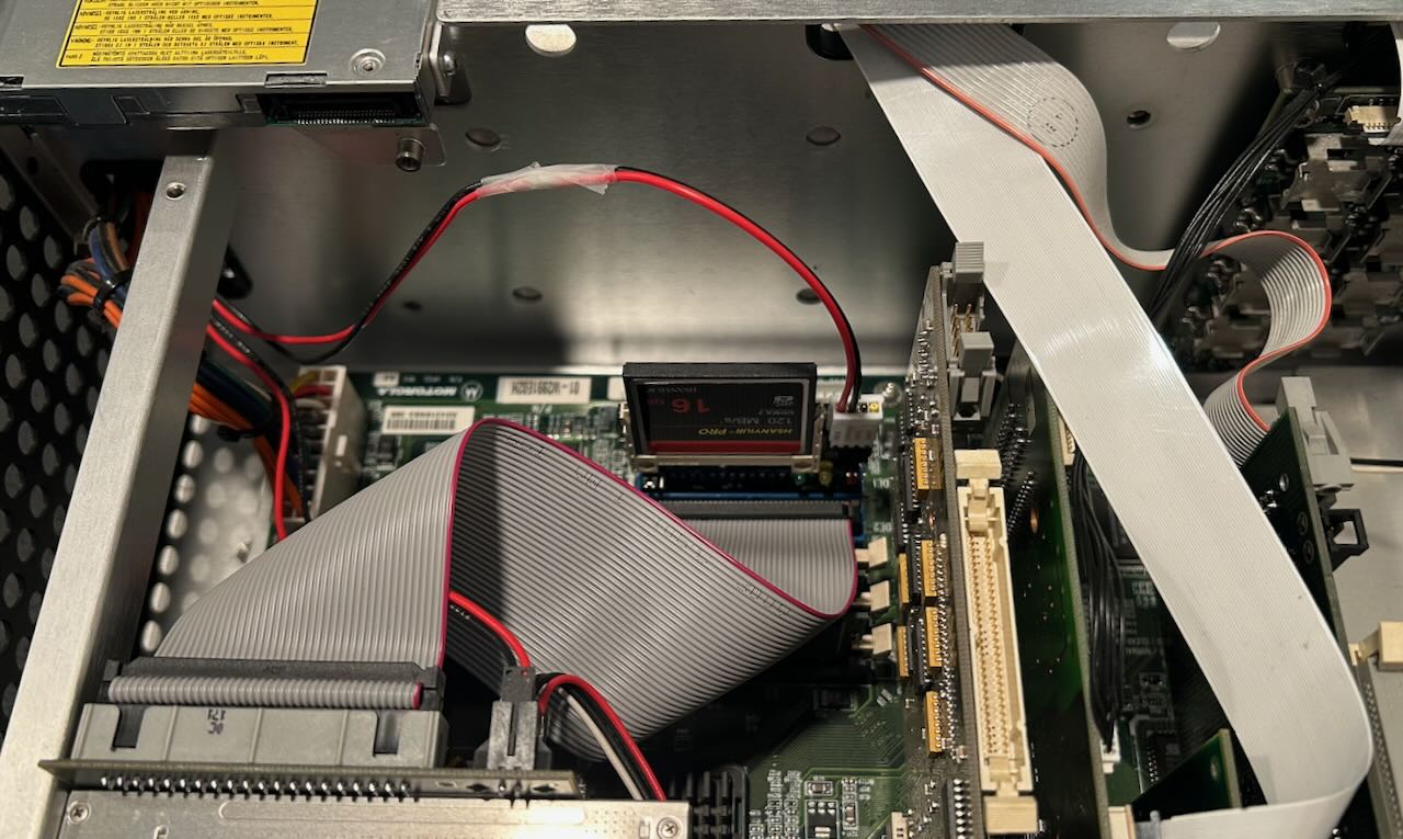 CF adapter with card and CDROM flat cable plugged into motherboard