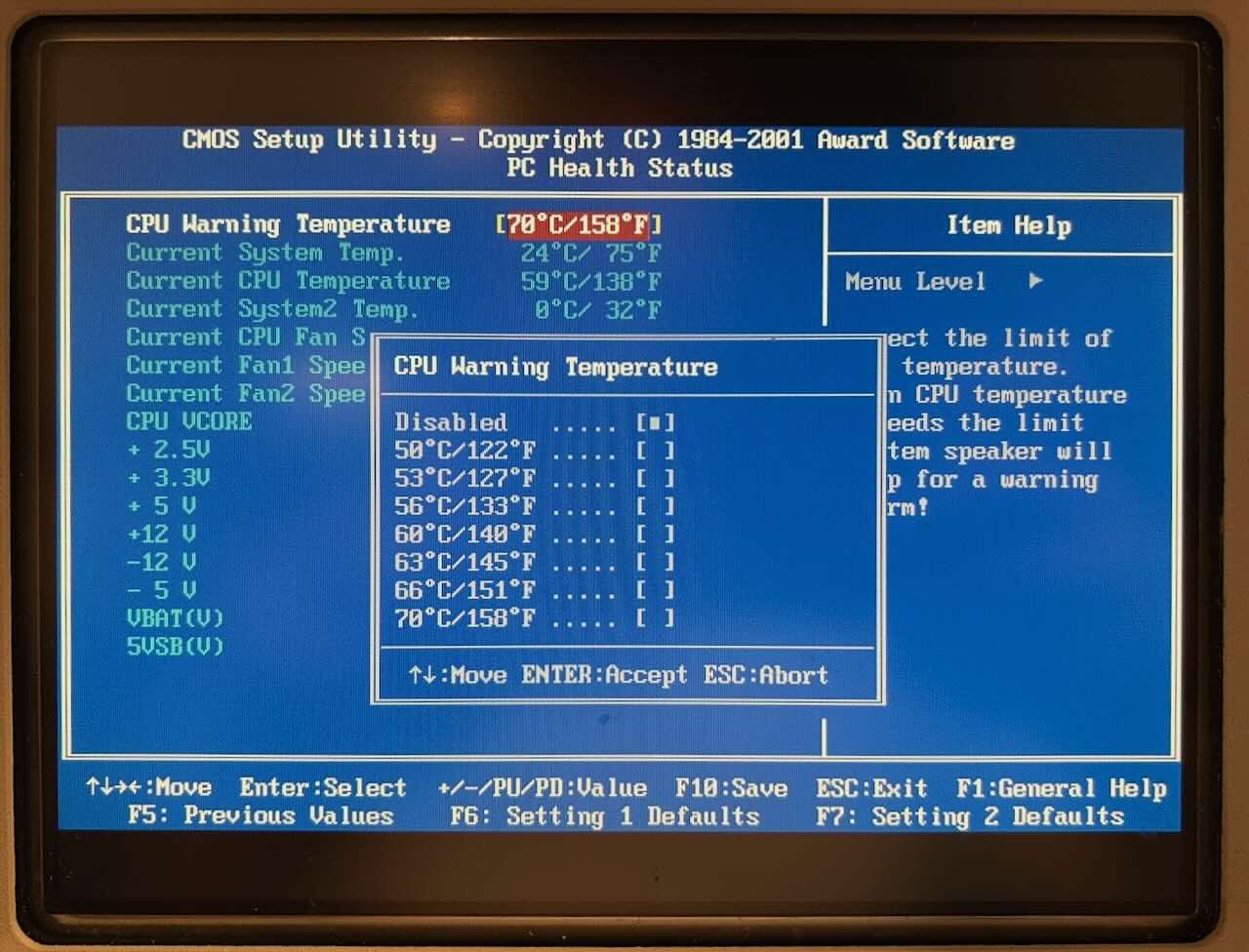 CPU temperature alarm disabled