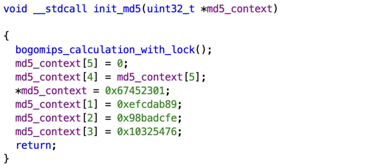 MD5 init code