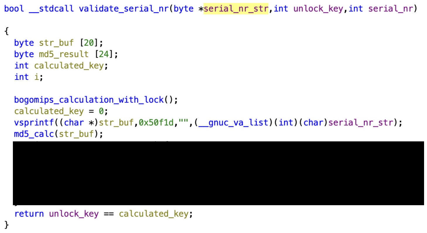 Code to validate a serial number