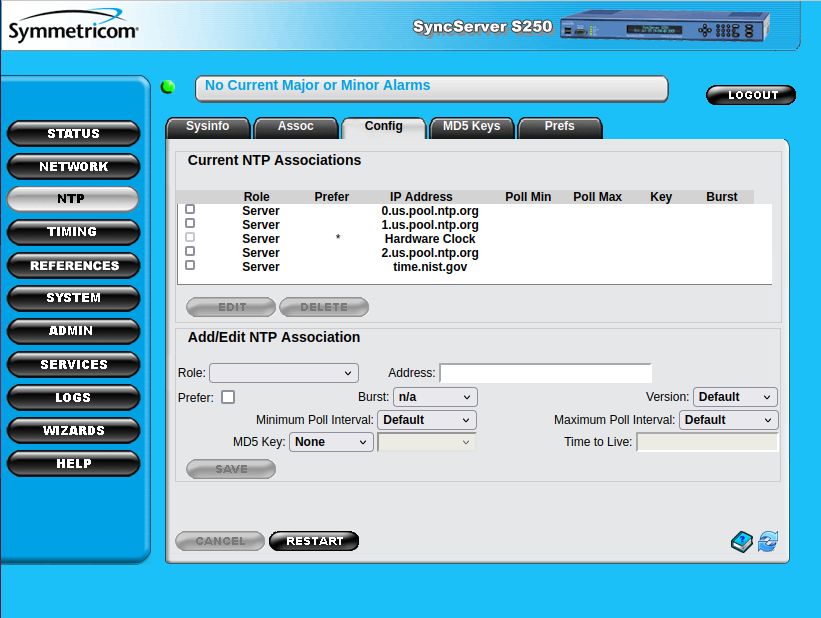 All external NTP servers panel