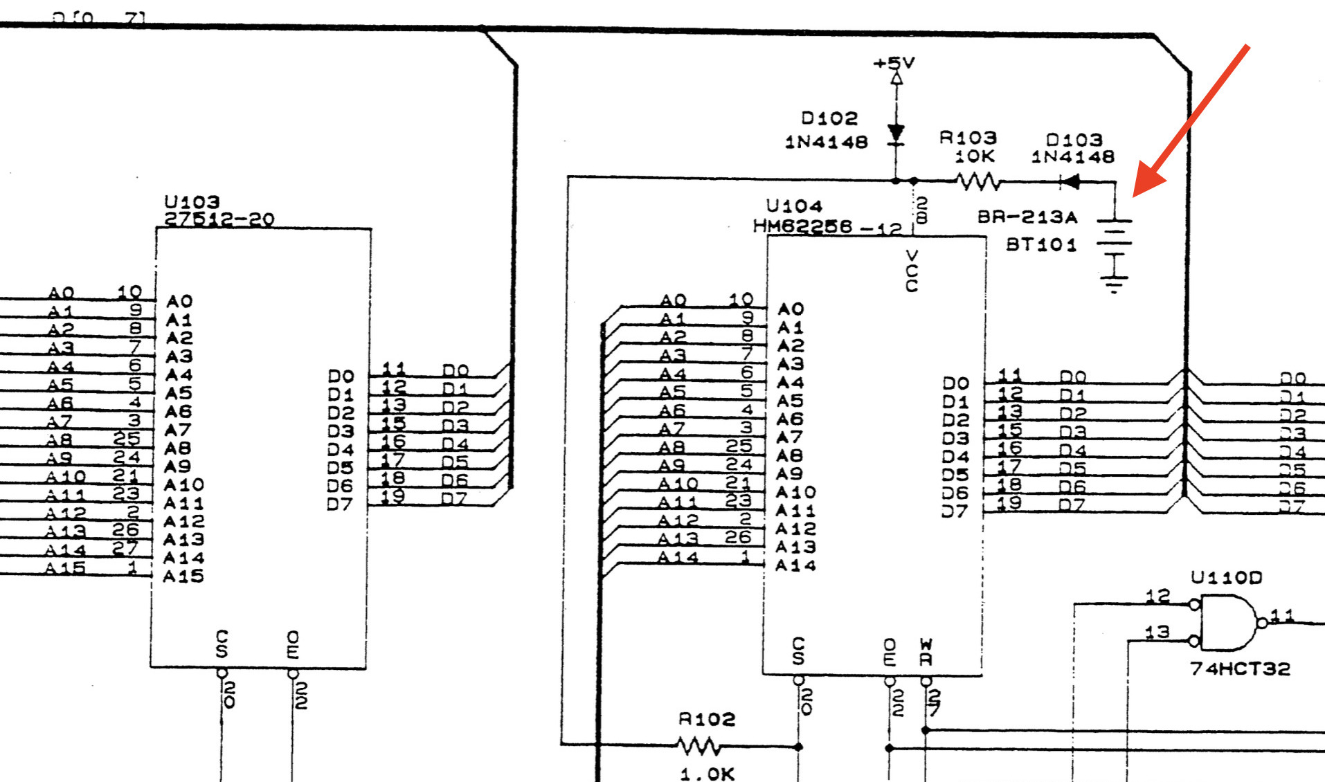 SR620 schematic of 3V battery that power SRAM