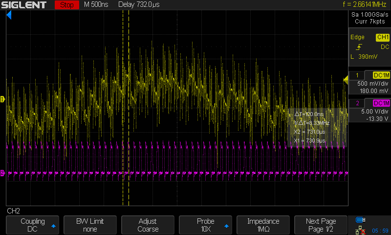 1 MHz, 100 Msps waveform at ADC with clock included